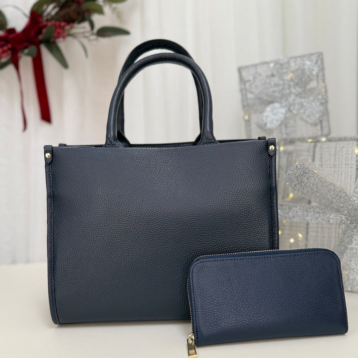 Sample Midi Leather Tote Bag Navy FREE PURSE