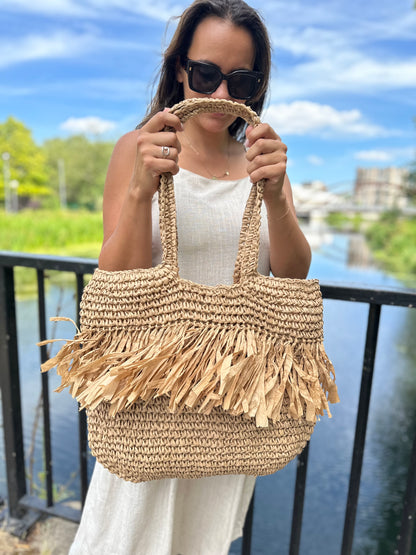 Erin Straw effect shopper beach bag