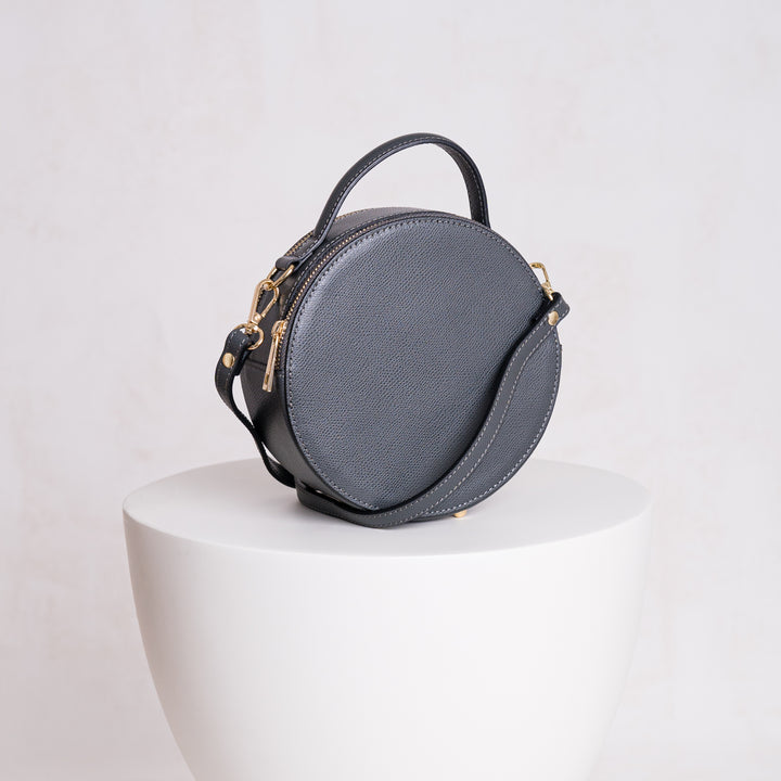 Dark grey personalised leather crossbody bag 