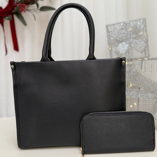 Sample Midi Leather Tote Bag Black FREE PURSE