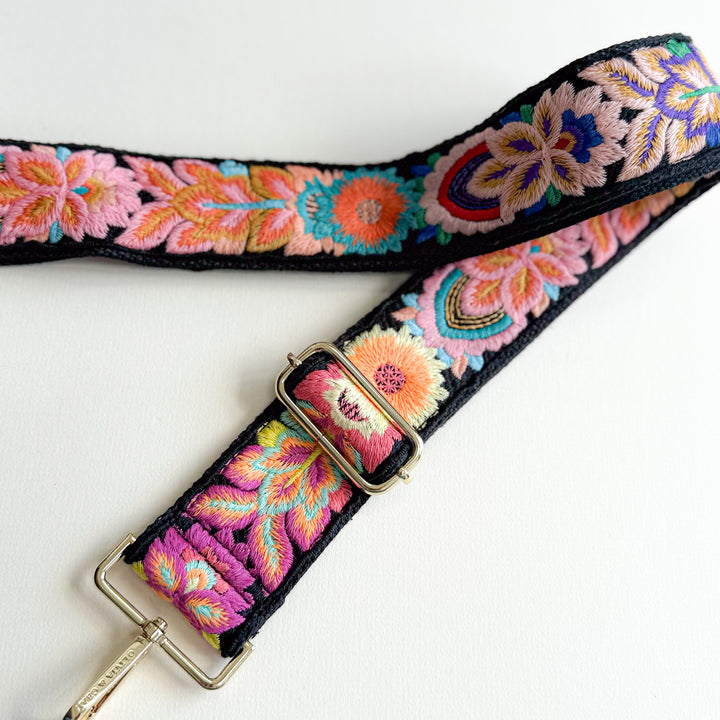 Embroidered floral strap with colourful flowers
