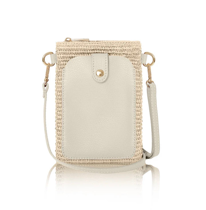 Zoe Raffia Leather Mini Pouch Crossbody Bag