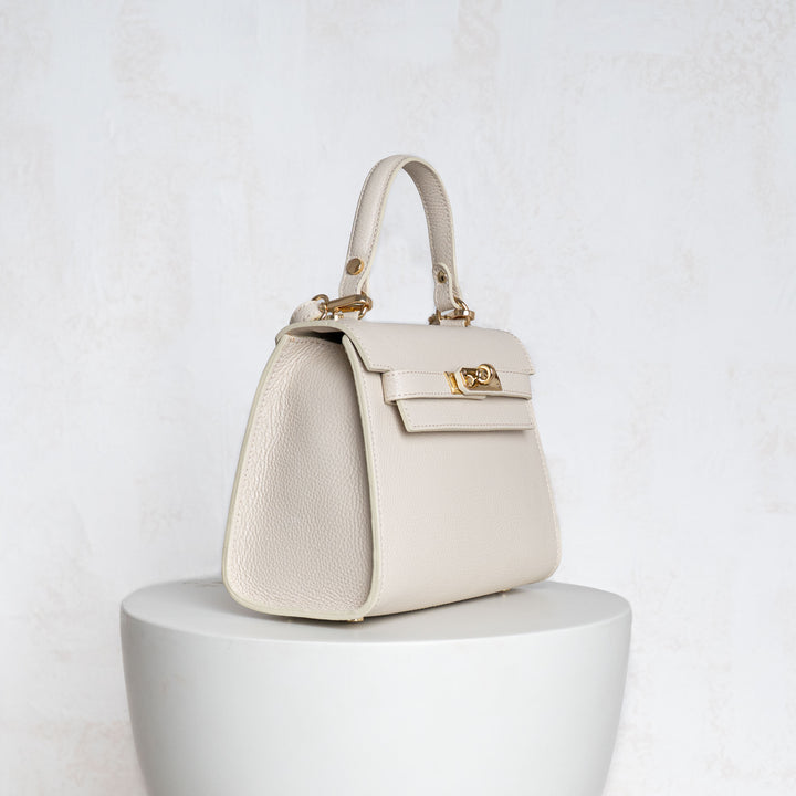 Grace leather top handle bag detail in cream| Olivia and Gray