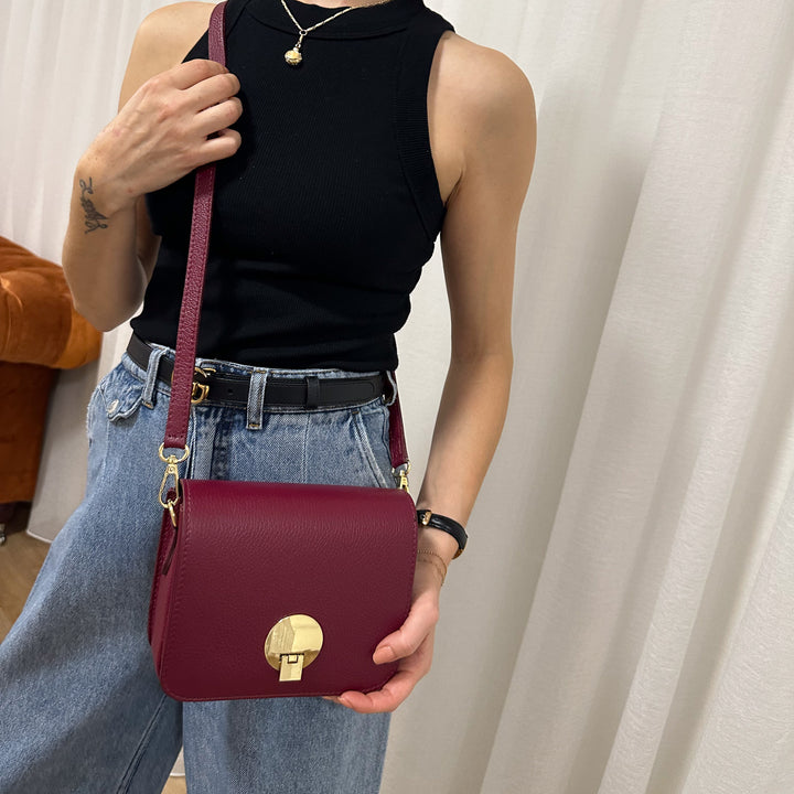 personalised burgundy leather messenger bag
