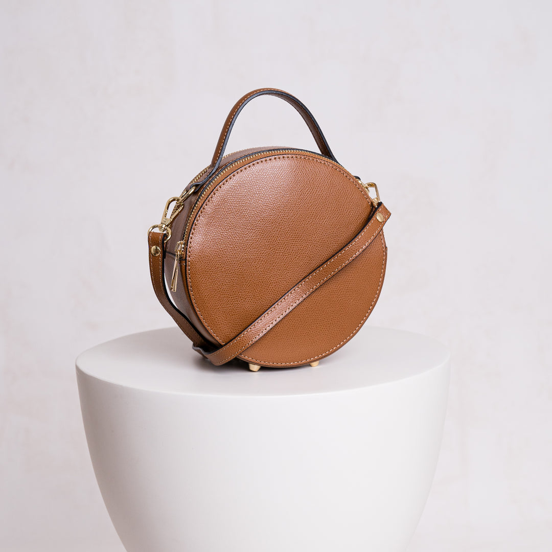 Aria Personalised Circle Leather Crossbody Bag