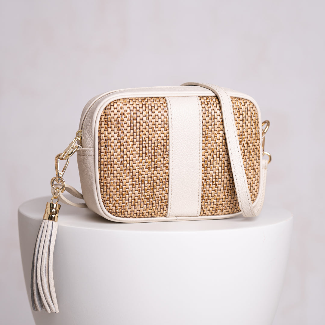 Isobel Personalised Raffia Leather Crossbody Bag