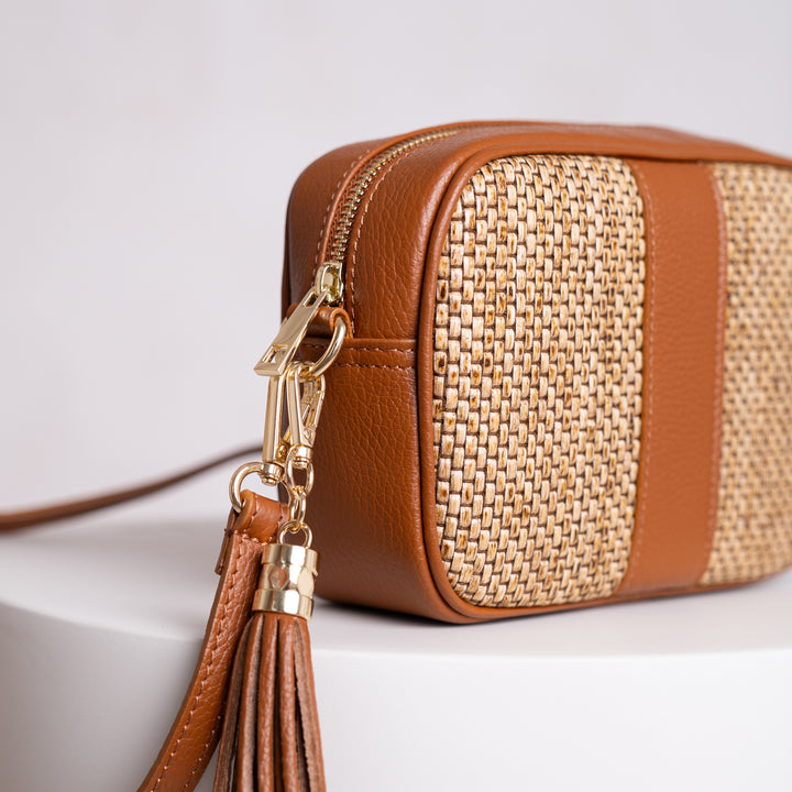 Isobel Personalised Raffia Leather Crossbody Bag