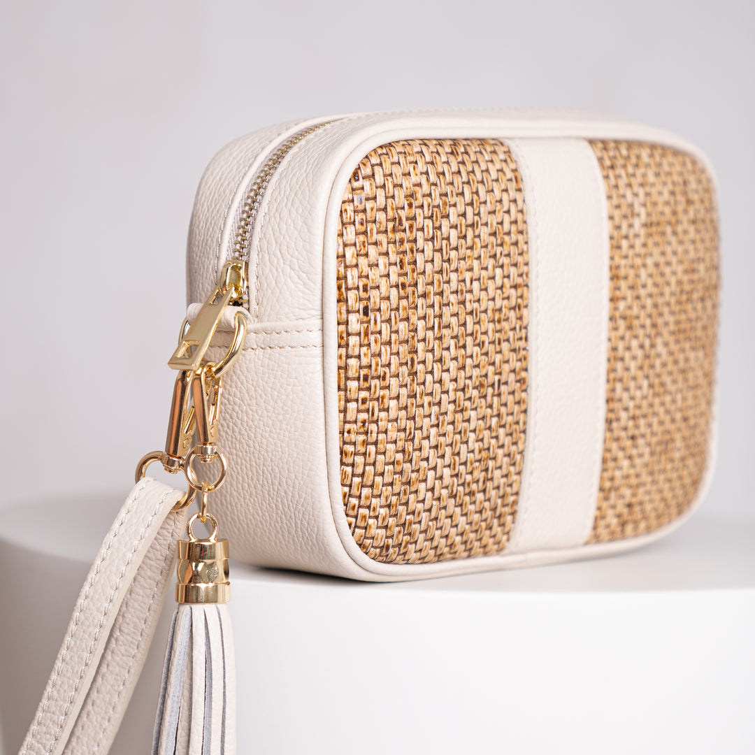 Isobel Personalised Raffia Leather Crossbody Bag