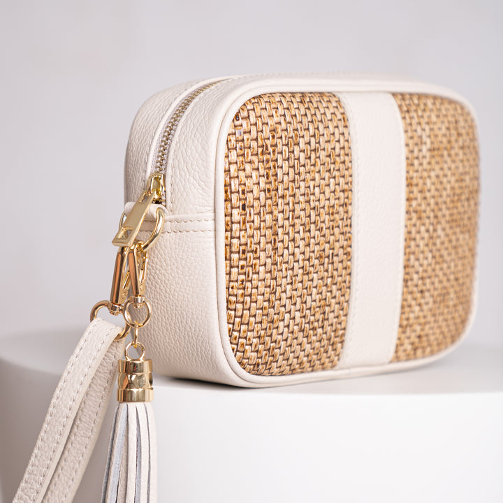 Isobel Personalised Raffia Leather Crossbody Bag