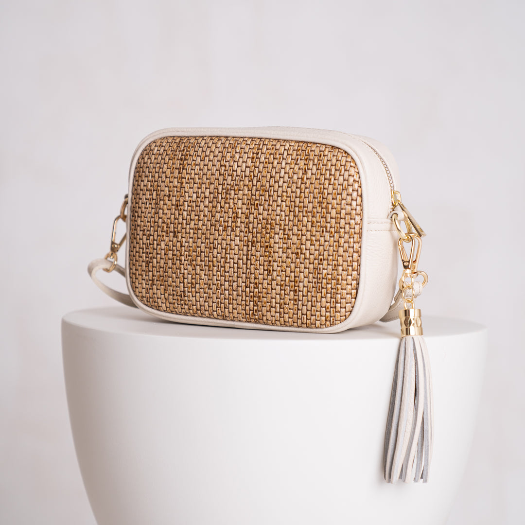 Isobel Personalised Raffia Leather Crossbody Bag