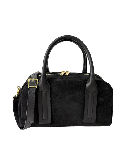 SAMPLE SALE - Black Suede Leather Bowler Bag
