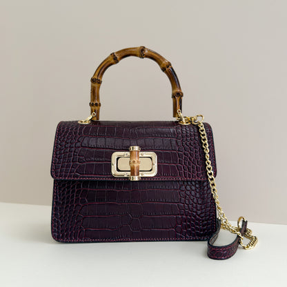 Anouska Croc Leather Bamboo Top Handle Crossbody Bag