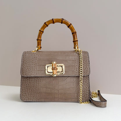 Anouska Croc Leather Bamboo Top Handle Crossbody Bag