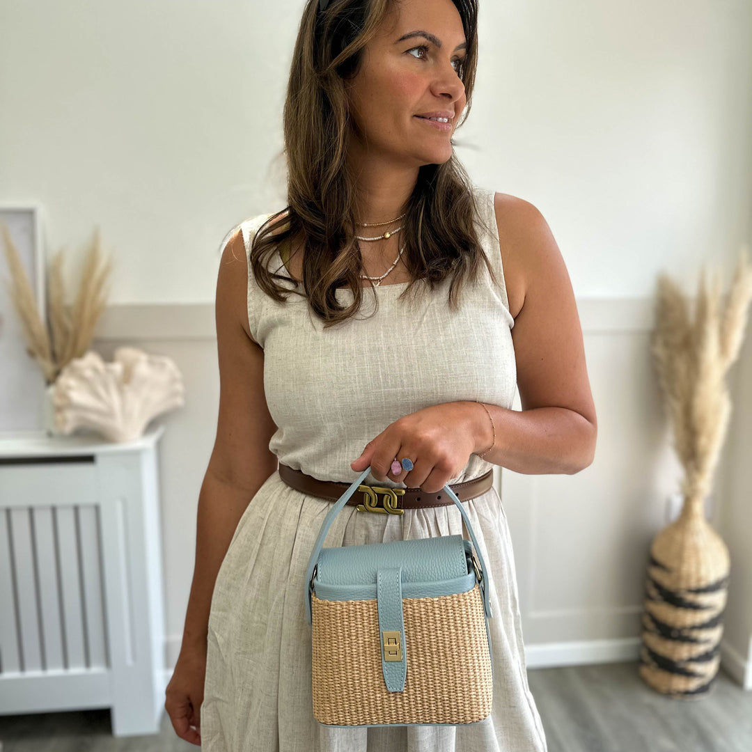 raffia leather bag 