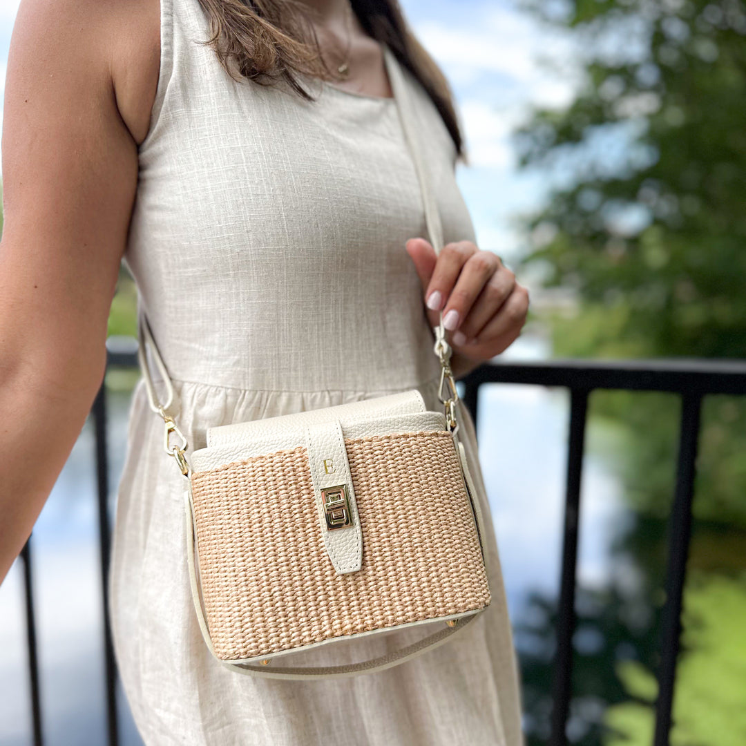 Fin Raffia Personalised Leather Crossbody Bag