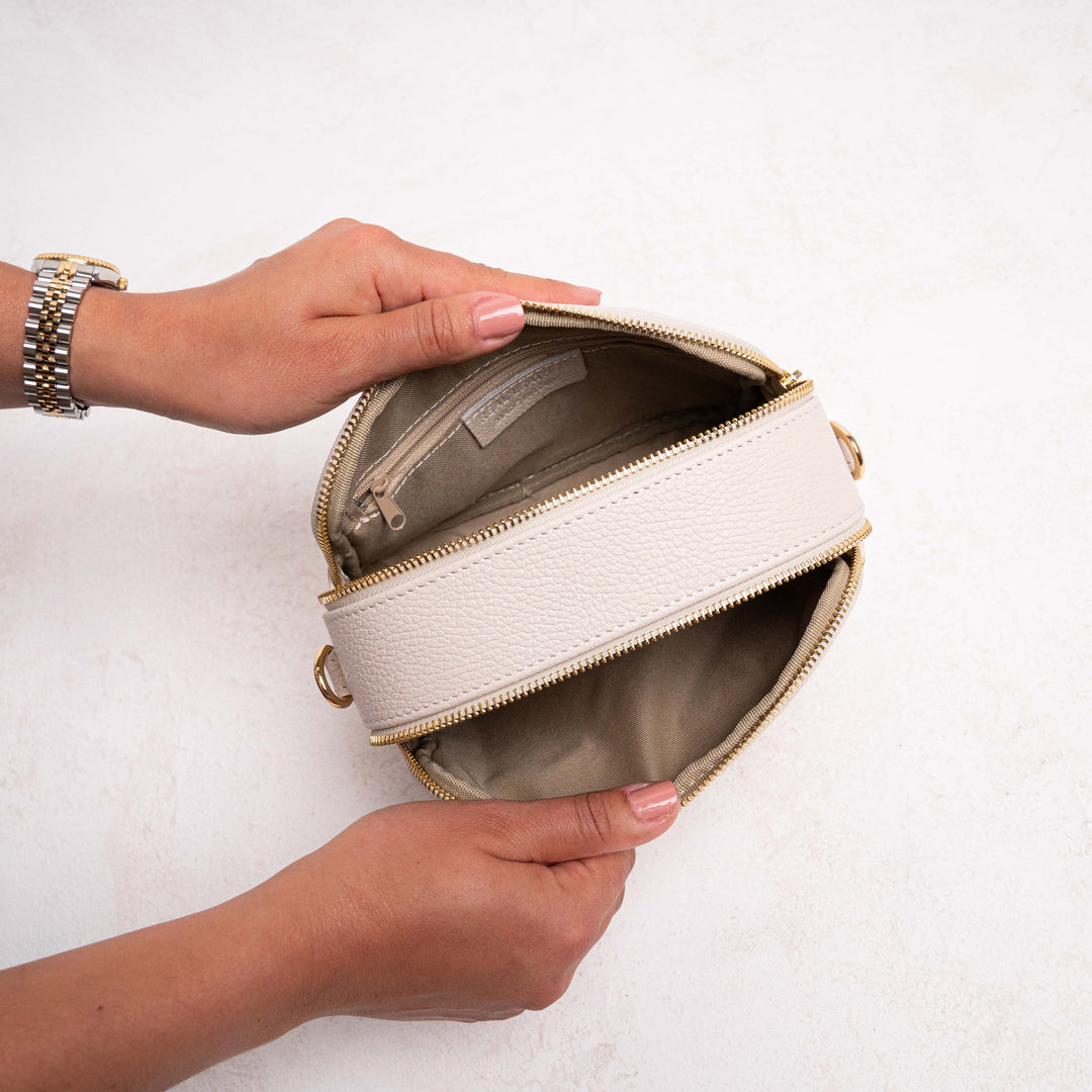 inside elizabeth double zip leather crossbody bag 