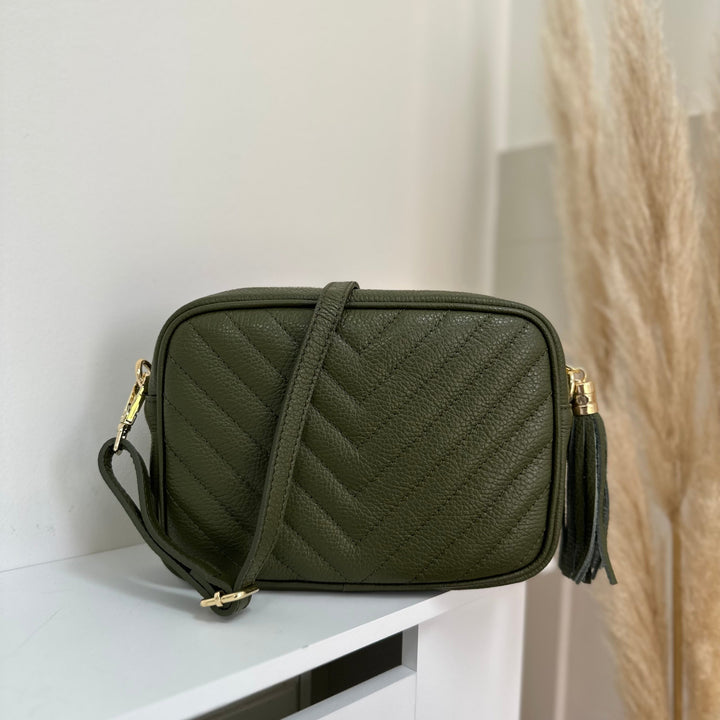 Kira Personalised  Leather Quilted Crossbody Bag