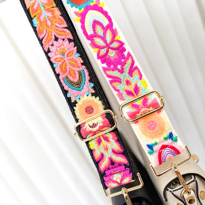 Floral embroidered detachable bag strap