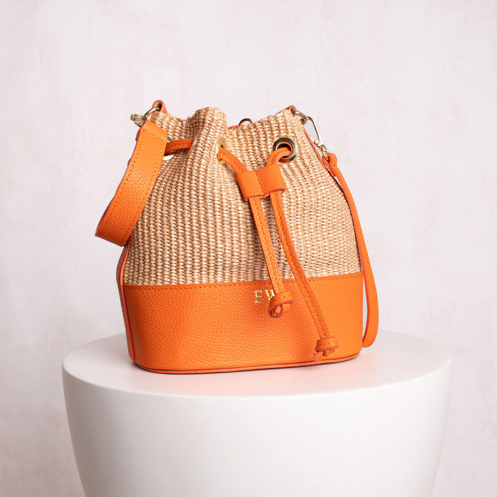 Amara Personalised Leather Raffia Bucket Bag