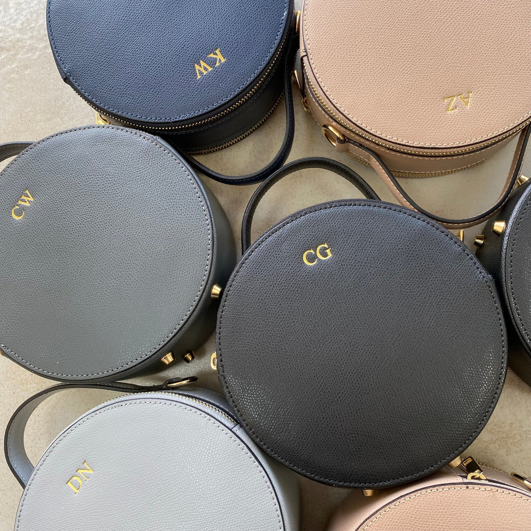 Personalised round Leather Crossbody Bag - OLIVIA AND GRAY LTD
