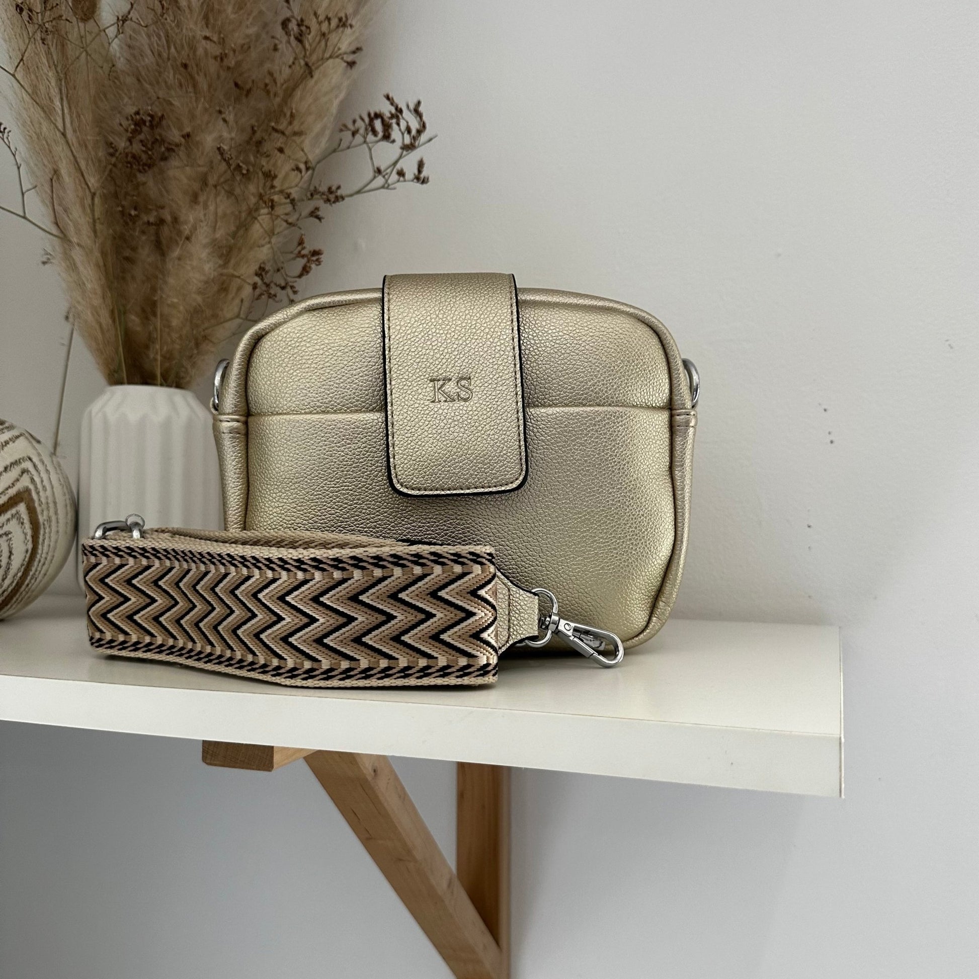 Hattie Crossbody bag with pattern strap - OLIVIA AND GRAY LTD