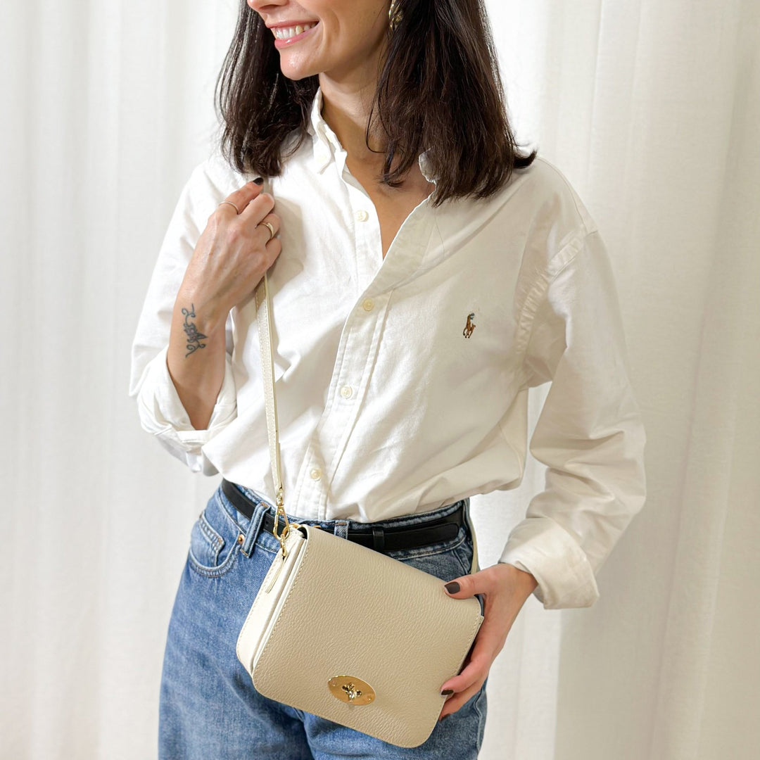 Margot cream Leather Satchel Crossbody Bag - OLIVIA AND GRAY LTD