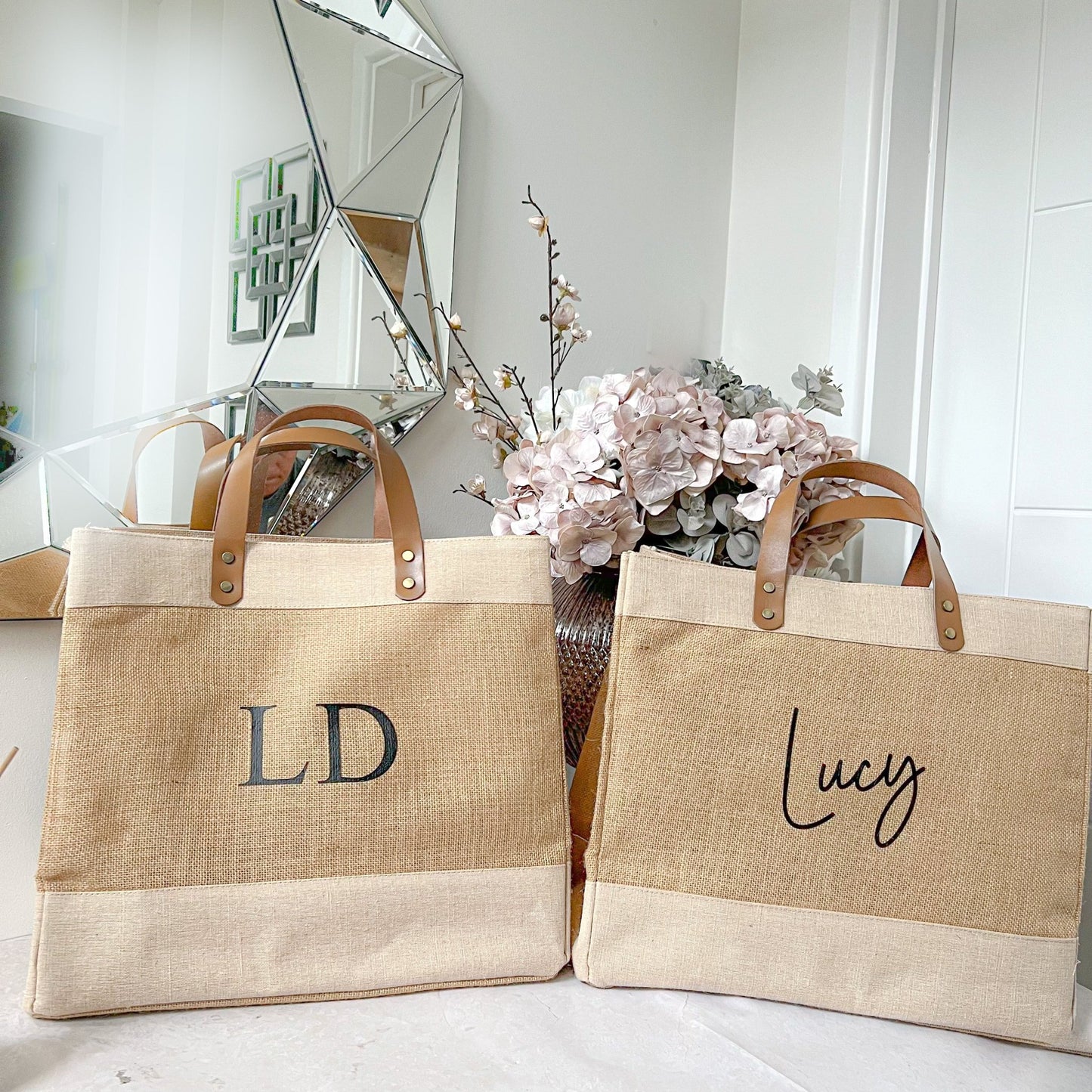 Personalised Large Jute Bag Leather Handle Shopper Beach Bag - OLIVIA AND GRAY LTD