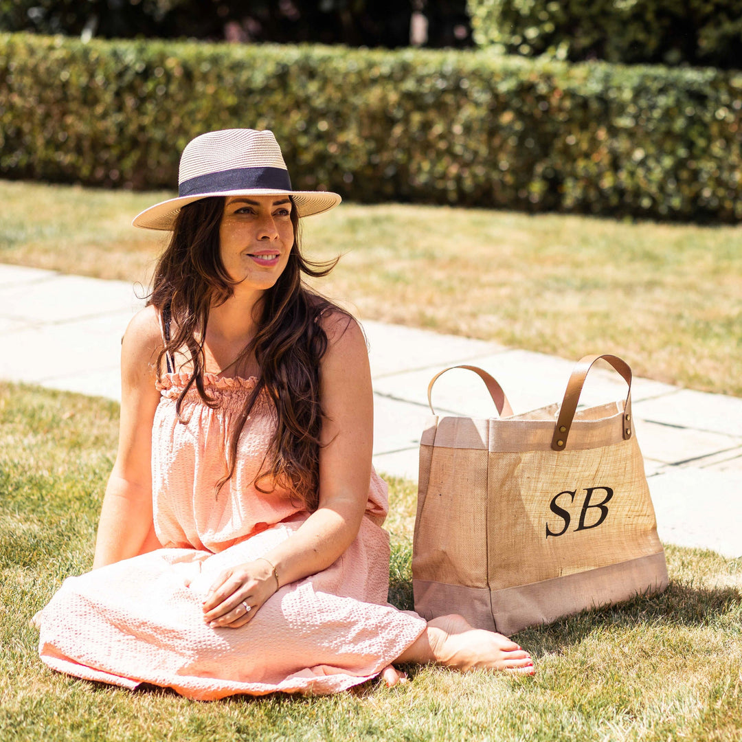 Personalised Large Jute Bag Leather Handle Shopper Beach Bag - OLIVIA AND GRAY LTD