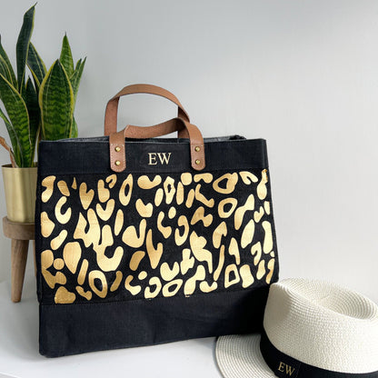 Personalised Leopard Print Large Jute Bag Leather Handle Shopper Beach Bag - OLIVIA AND GRAY LTD